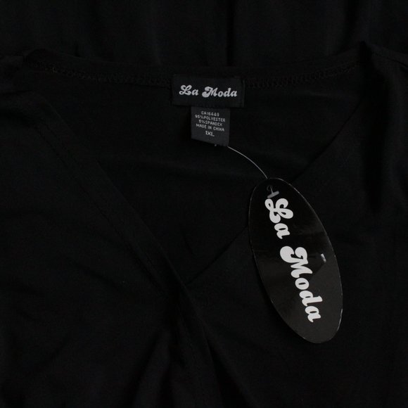 NWT La Moda Black jersey faux wrap dress size 1XL - Picture 8 of 9